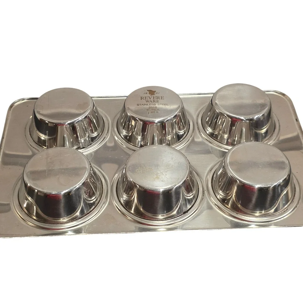 Vintage Revere Ware Stainless Steel 6 Cup Muffin Pan, Cupcake Tin #2516